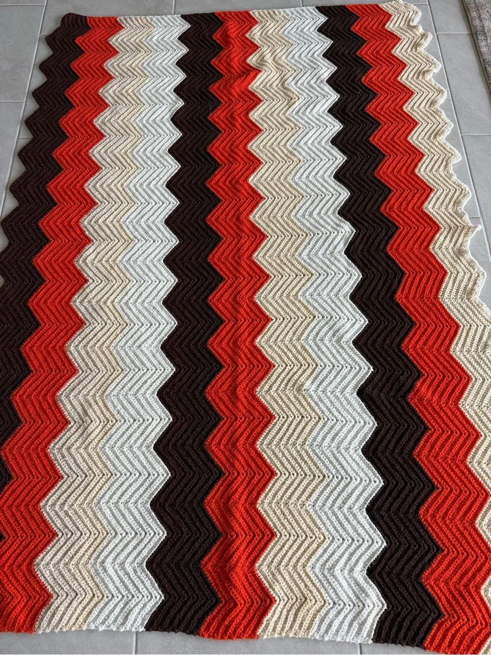 Vintage Handmade Crochet Afghan Throw Chevron Zig Zag Granny Blanket Cottagecore